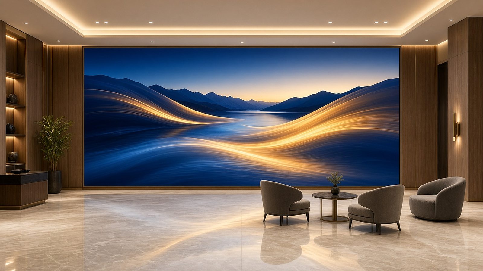 Illustration: giant LED wall in a reception hall