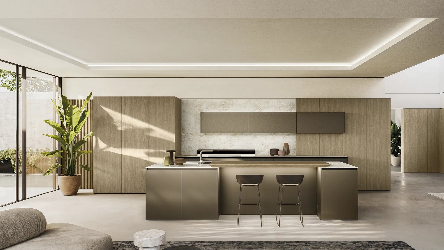 Rho kitchen, island and tall units · © Armony Cucine