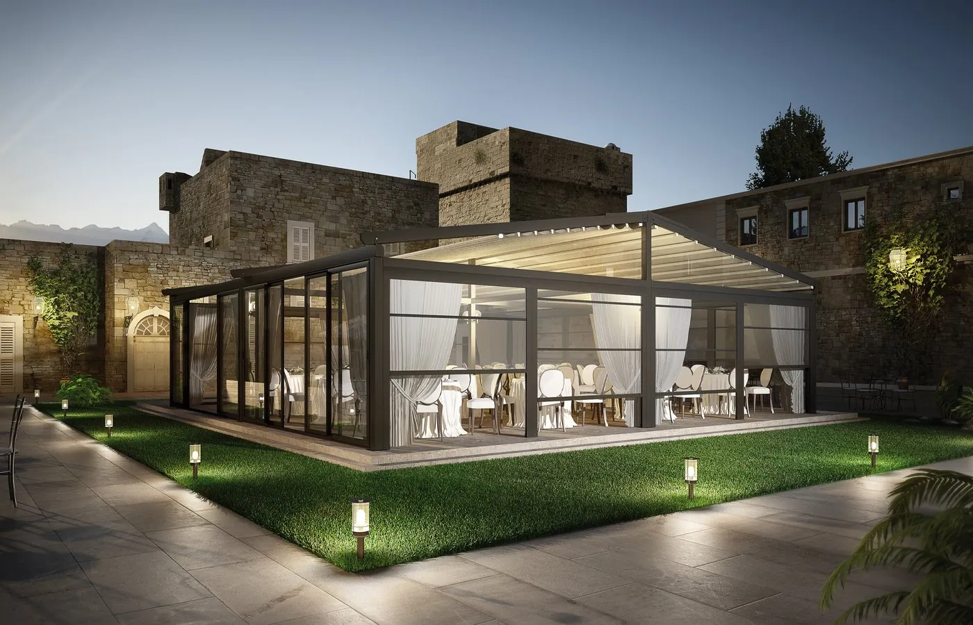 Pergola Atrium éclairée de nuit · © Dirello