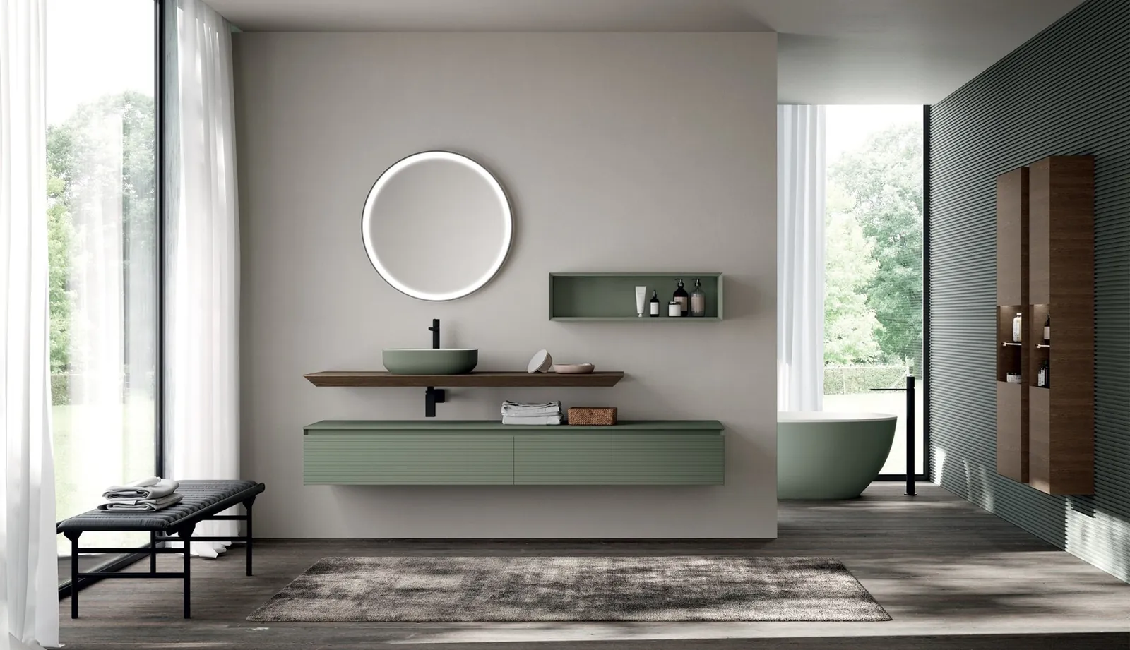 Sage green wall-hung unit · © Baxar