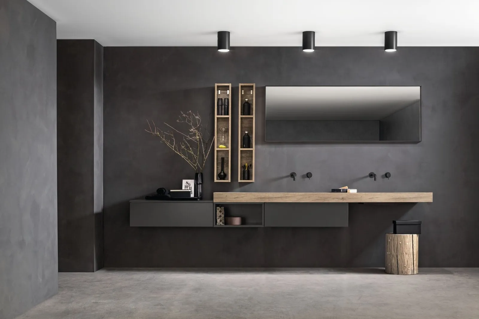 Walnut top and dark fronts · © Synergie Bagni