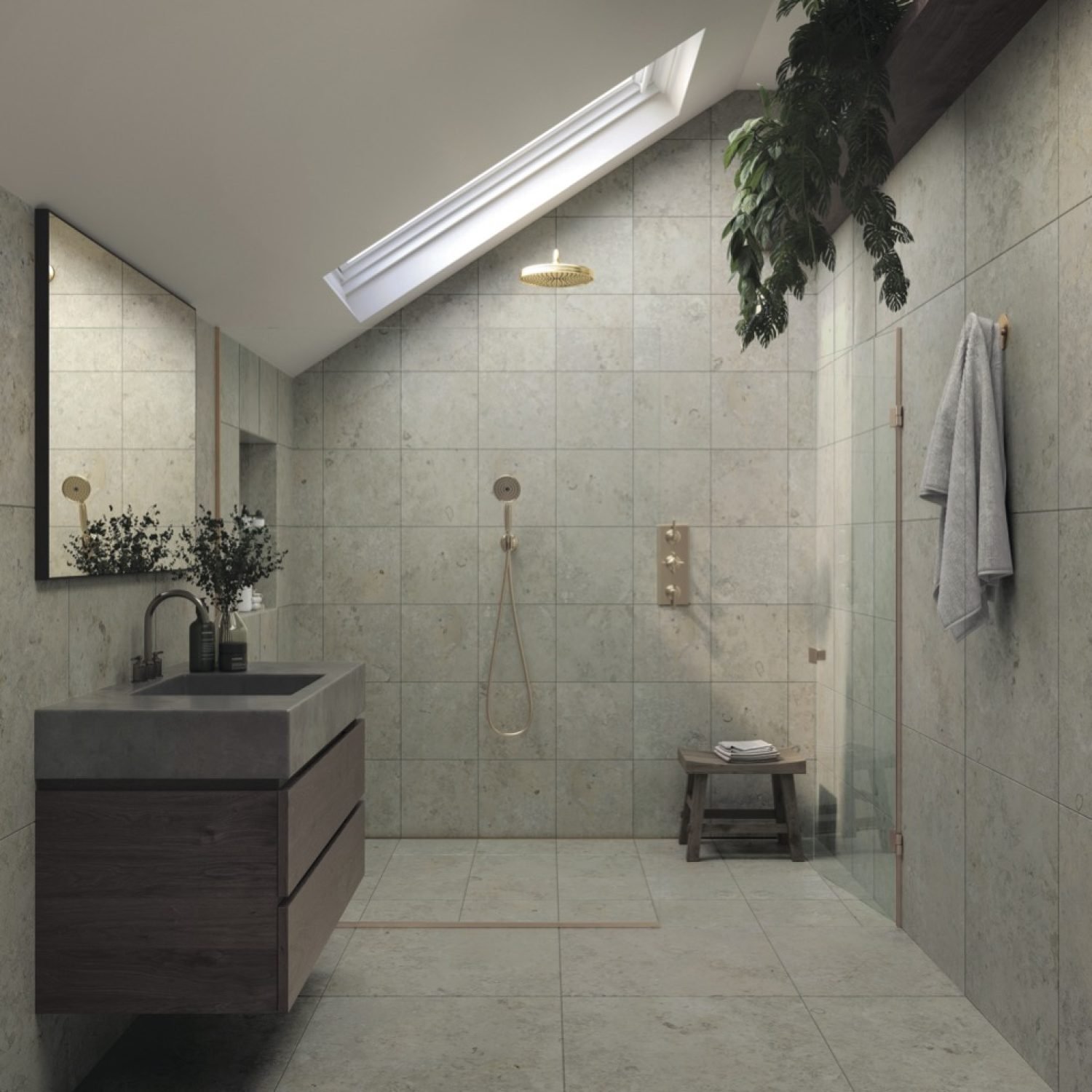 Gres Jura Beige sotto una vetrata · © IMSO Ceramiche