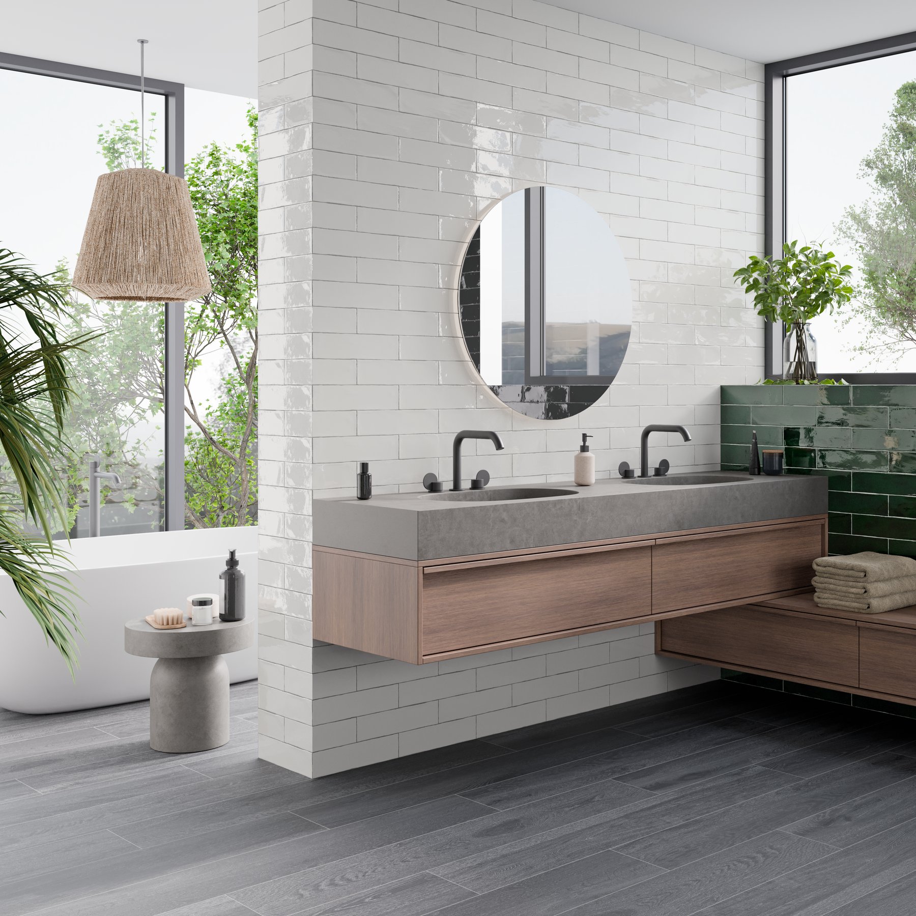Bagno, rivestimento in ceramica Icarus Bottle White · © Villa Ceramica