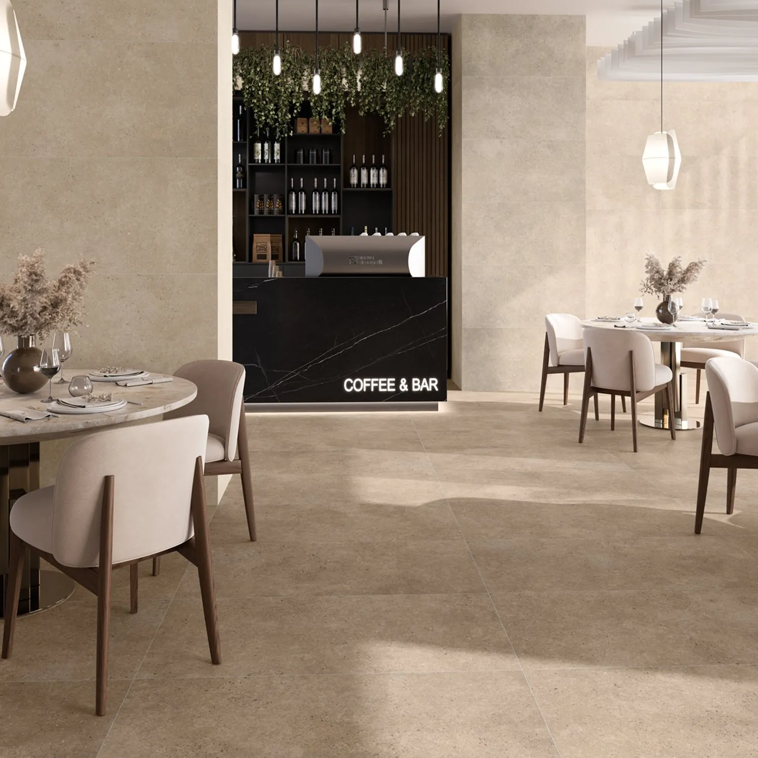 Gres Marstone Sand in un ristorante · © Villa Ceramica