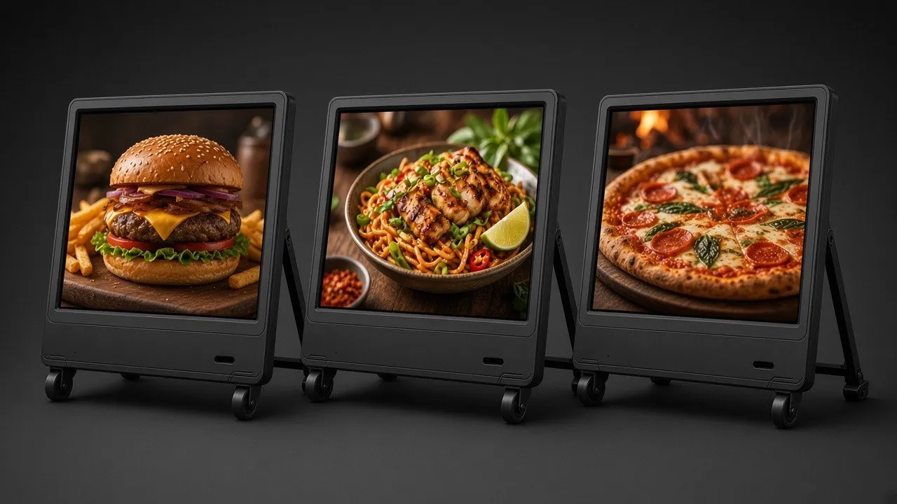 Mobiles Digitalschild (A-Board) – Bild: Indigo Solar
