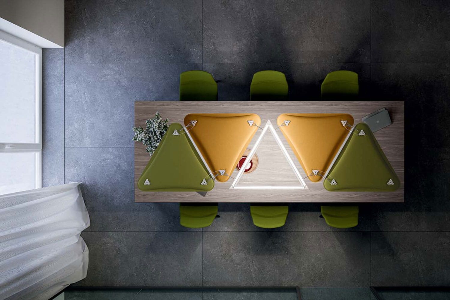 Meeting table with acoustic panels · © Quadrifoglio