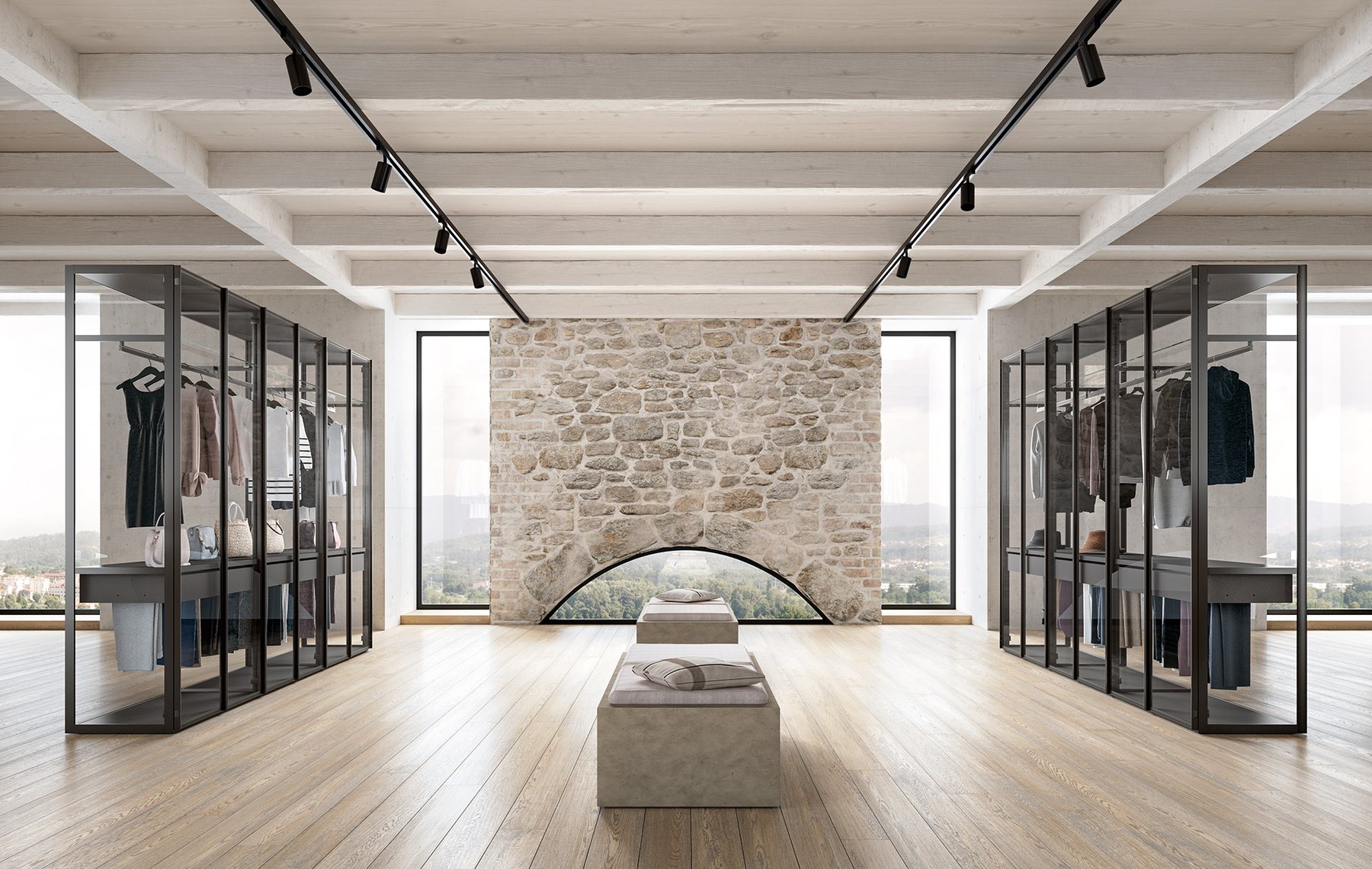 Glazed walk-in wardrobe in a row · © Mobilstella