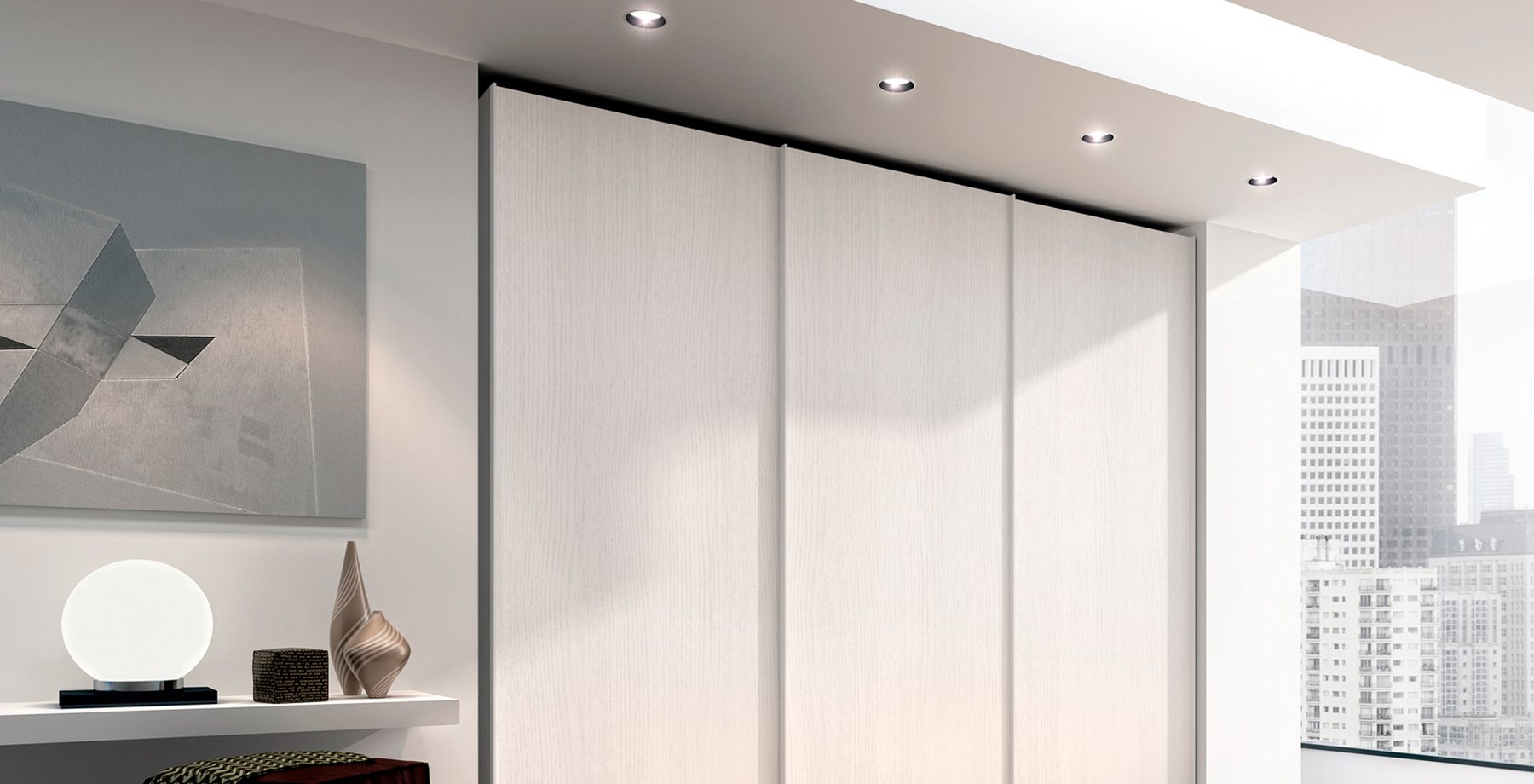 White lacquered sliding wardrobe · © Ferrimobili
