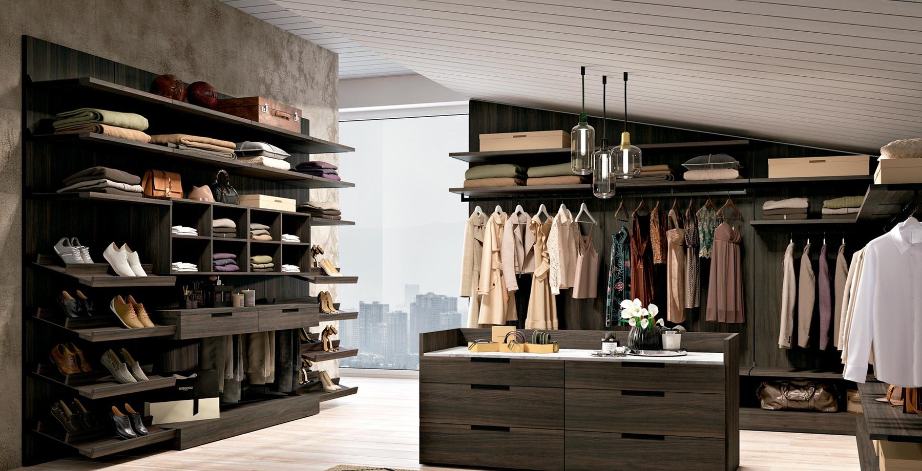 Walk-in wardrobe with central island · © Ferrimobili