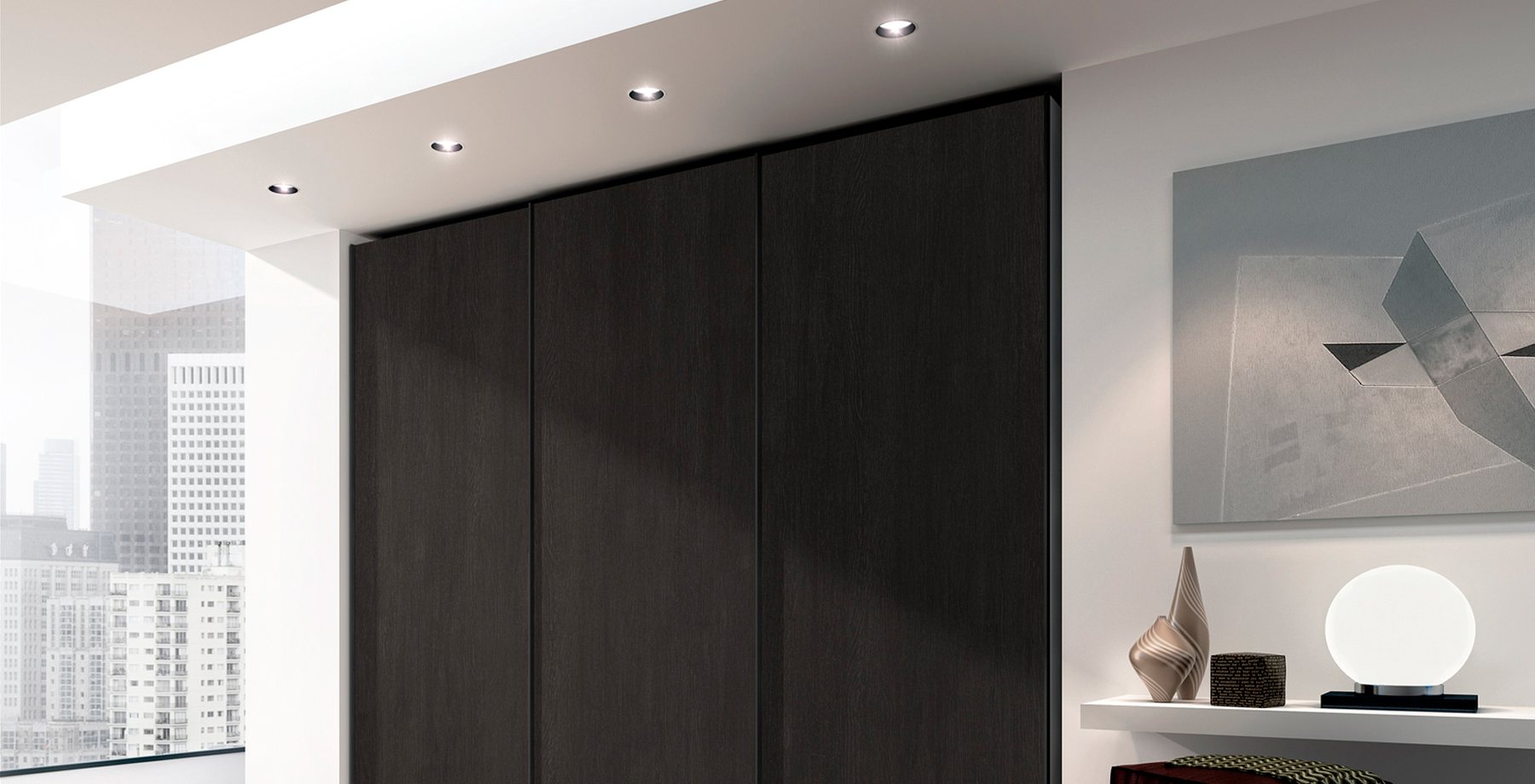 Dark wood sliding wardrobe · © Ferrimobili