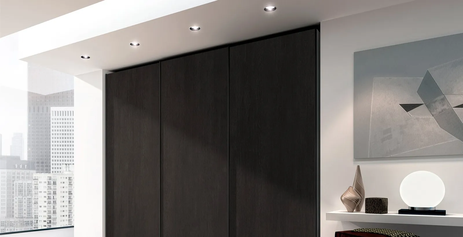 Schiebetürenschrank in dunklem Holz · © Ferrimobili