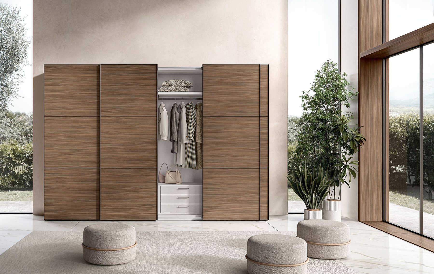Walnut sliding wardrobe · © Mobilstella