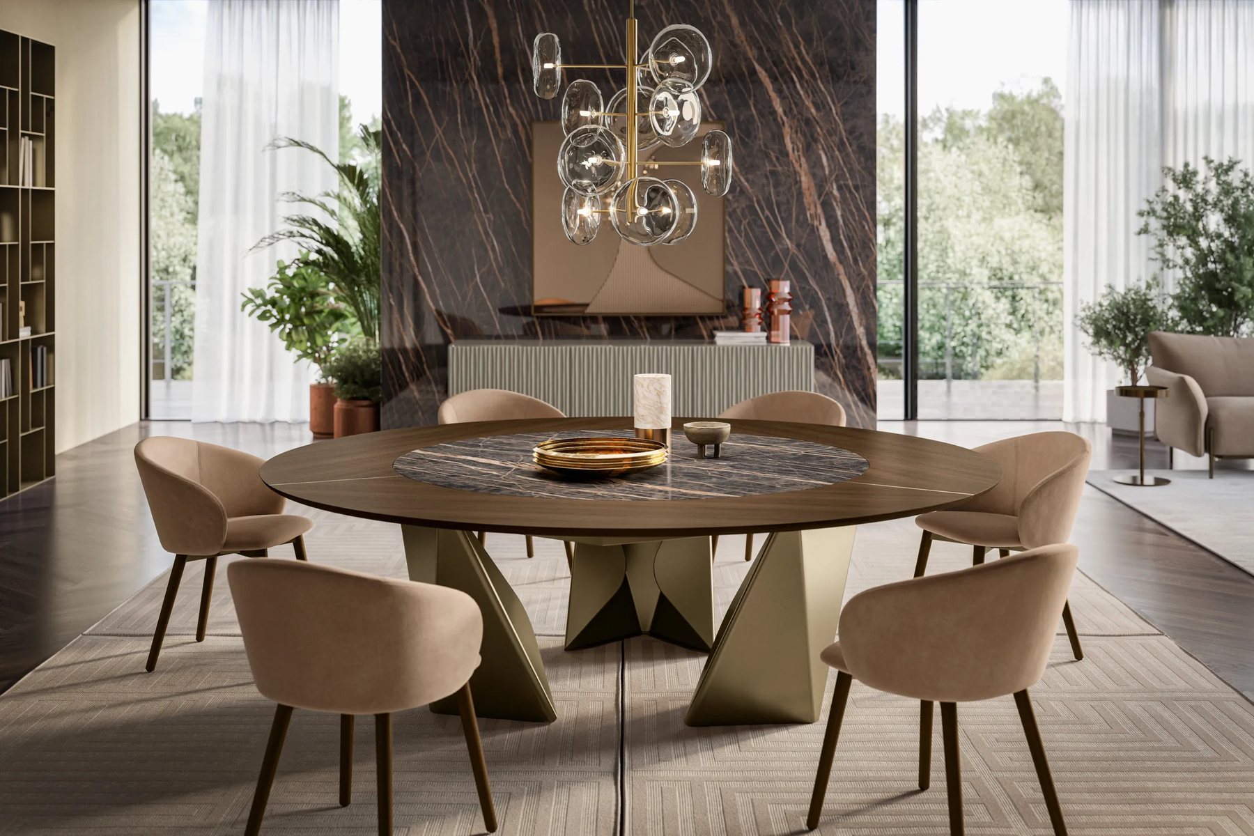 Round table and enveloping chairs · © Bontempi
