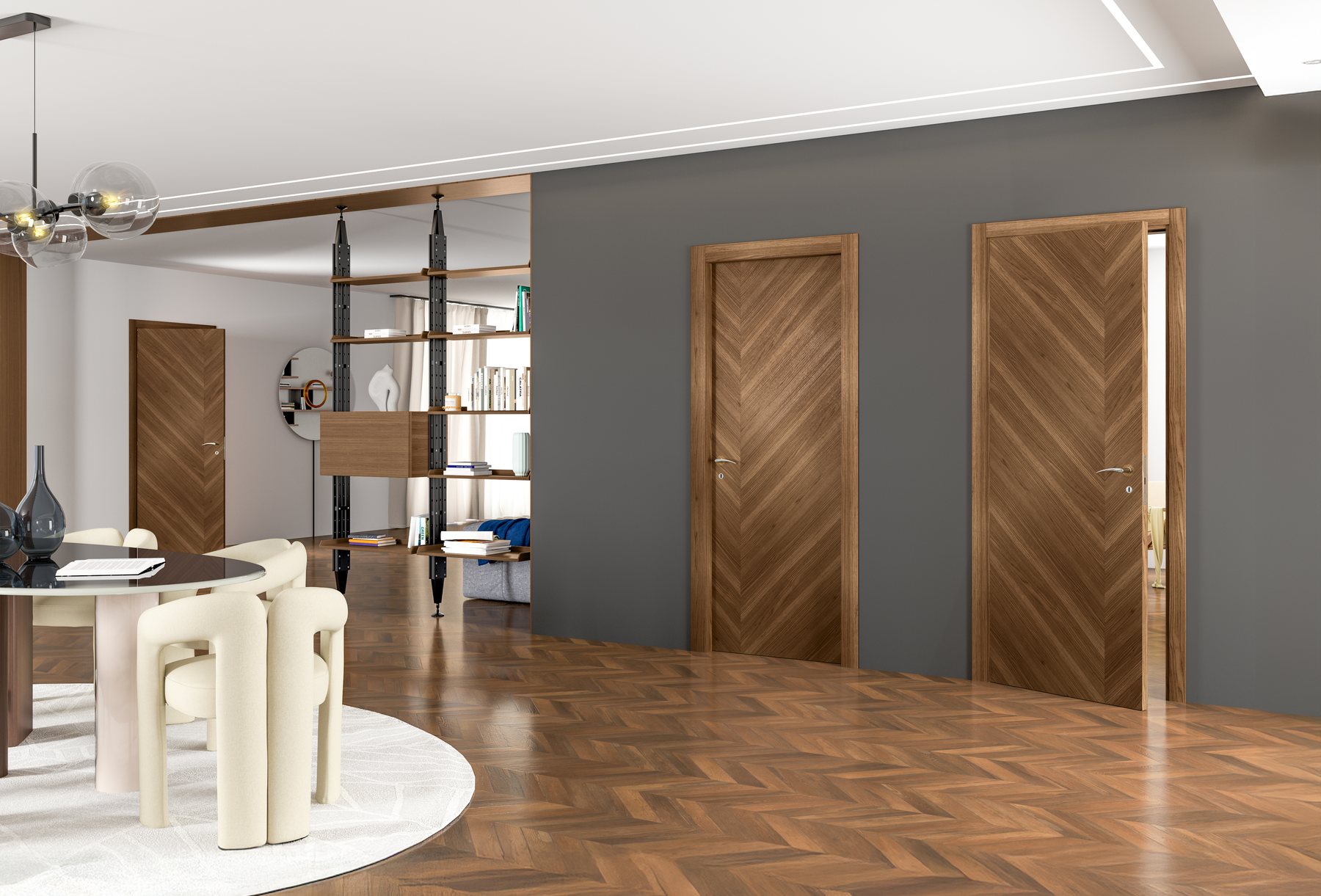 Wooden doors with herringbone pattern · © Flessya