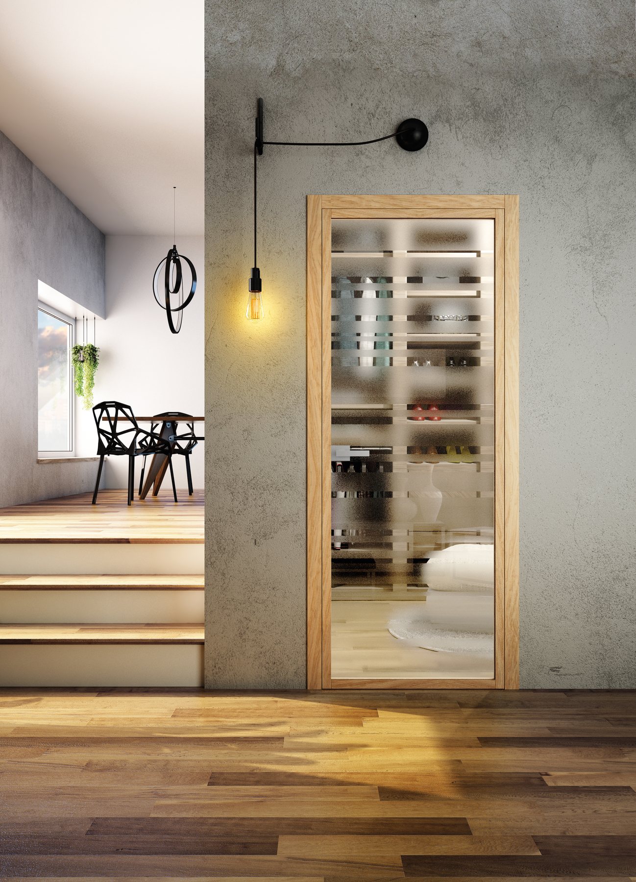 Glass door with wooden frame · © Flessya