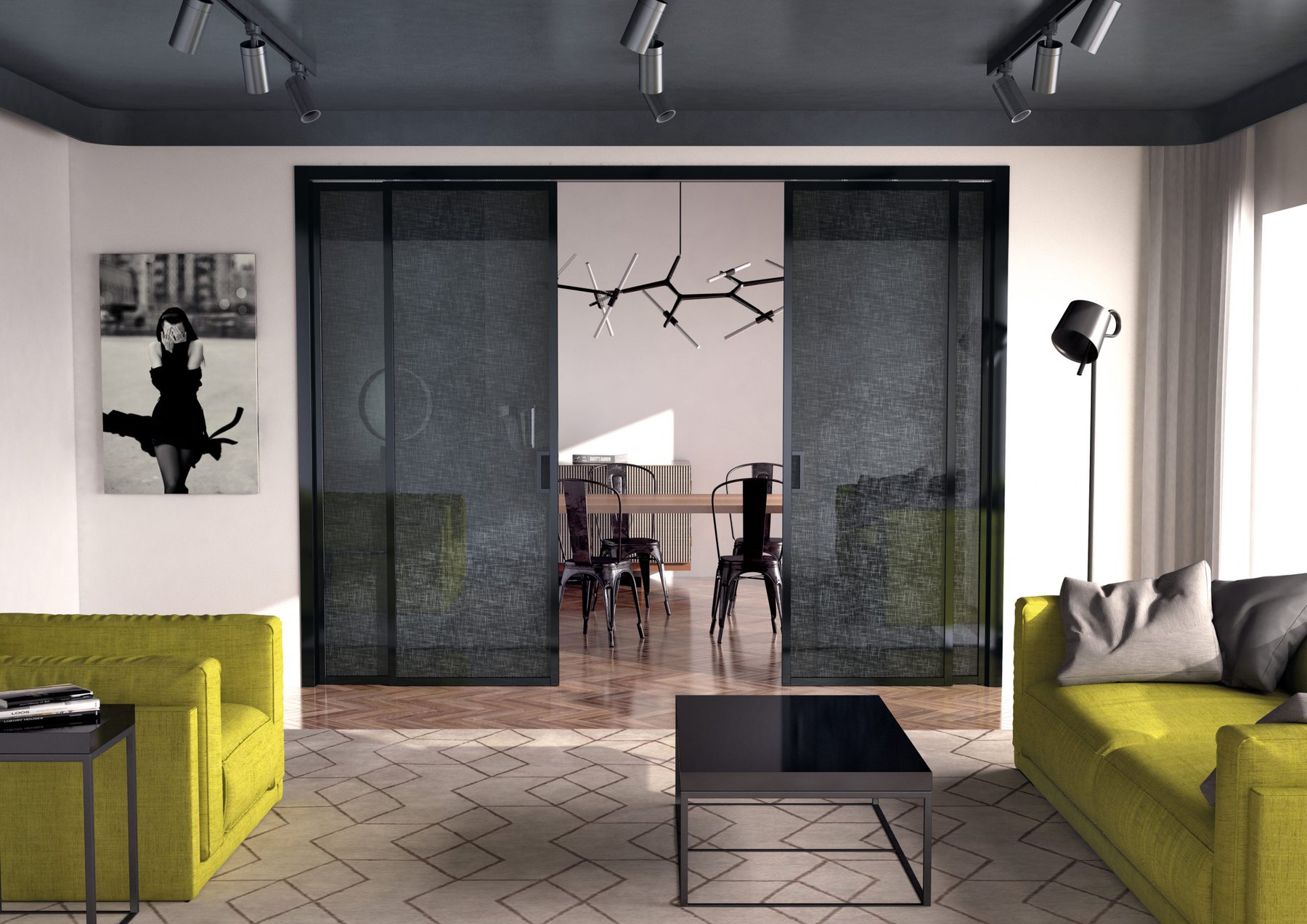 Dark glass sliding doors · © Flessya