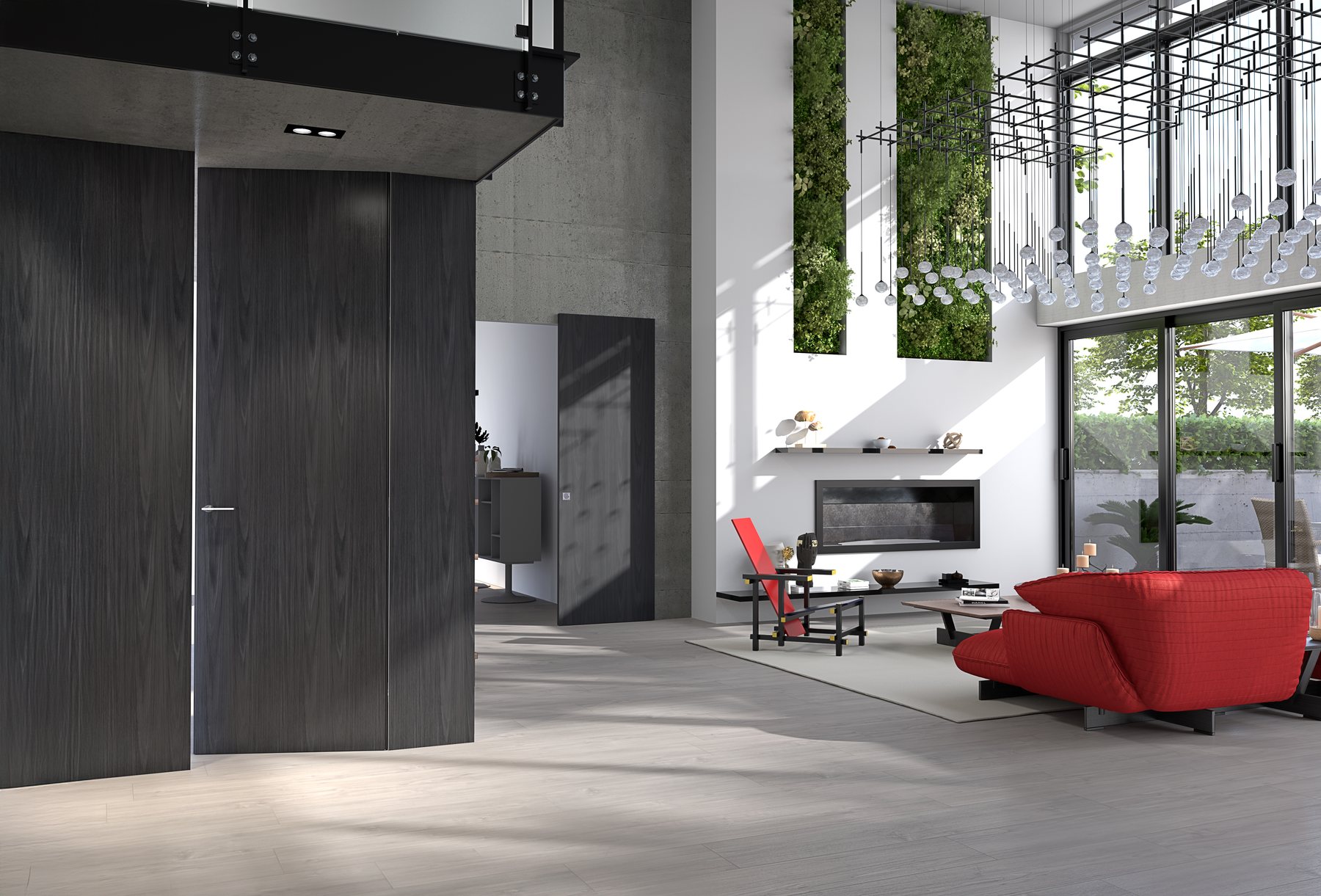 Dark wood-effect flush doors · © Flessya