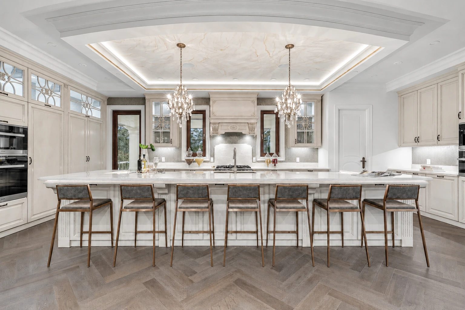 Large white kitchen, central island · Project and image © Martini Interiors
