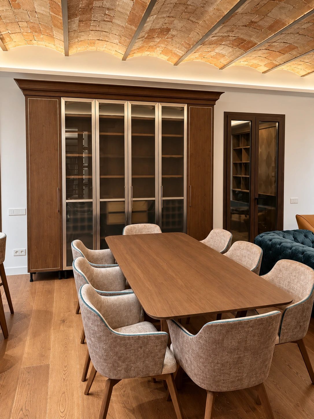 Dining room, walnut display cabinet · Project and image © Martini Interiors