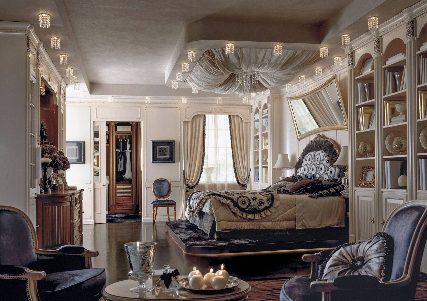 Bedroom and built-in bookcases · Project and image © Martini Interiors