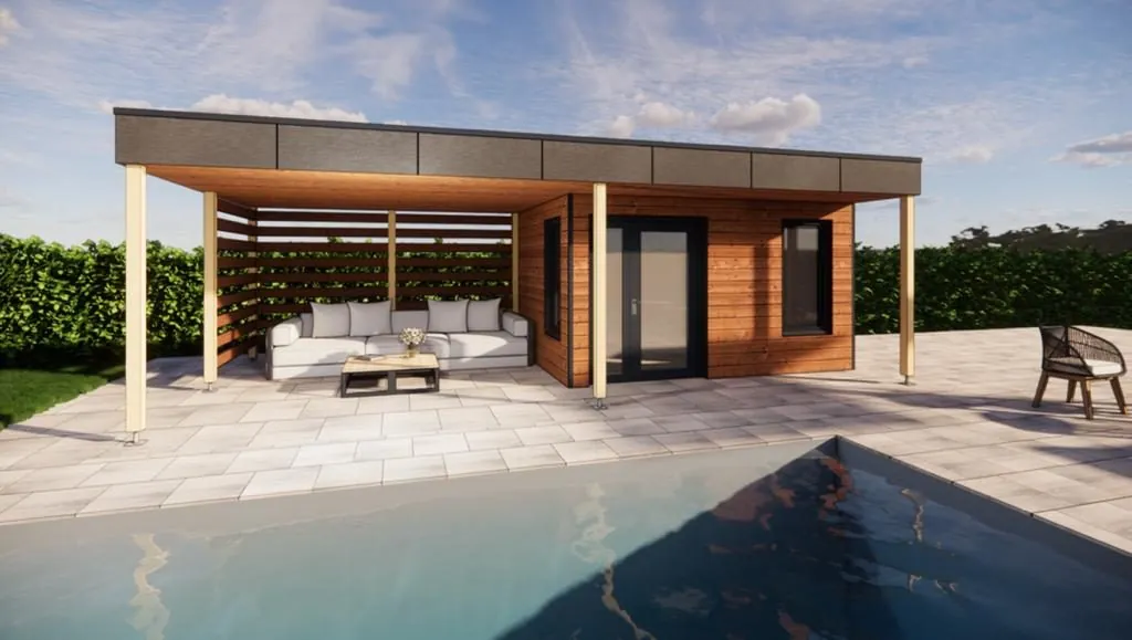 Gestaltetes Poolhaus mit Terrasse