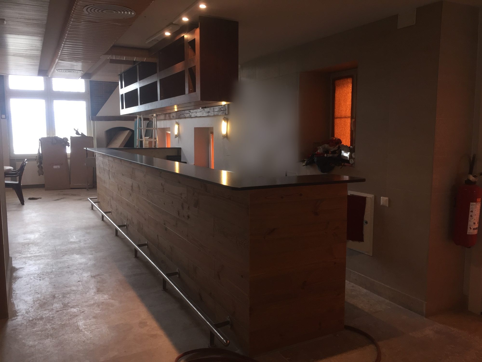 Detail of the wooden bar counter