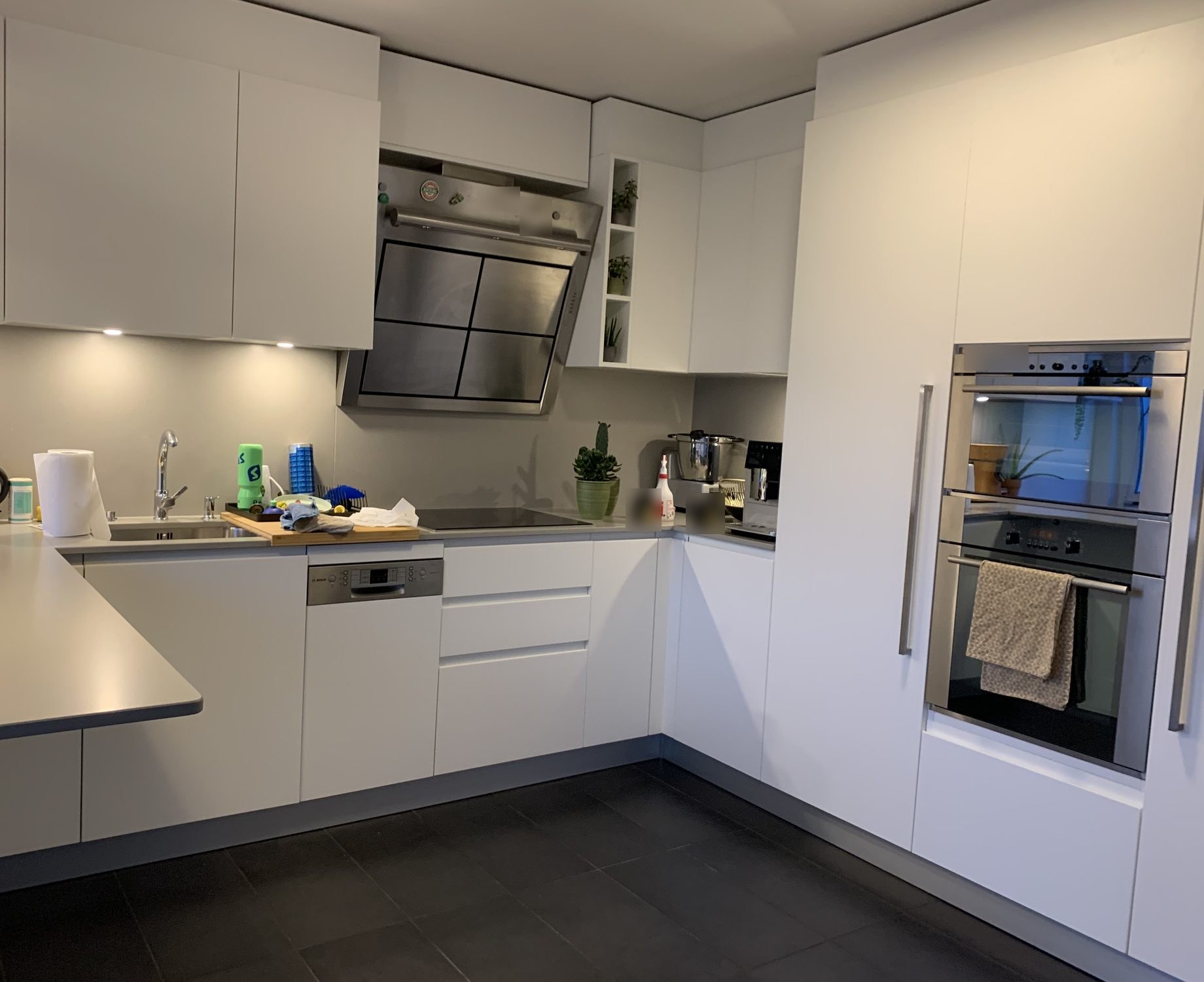 Ovens in a tall unit of the white kitchen