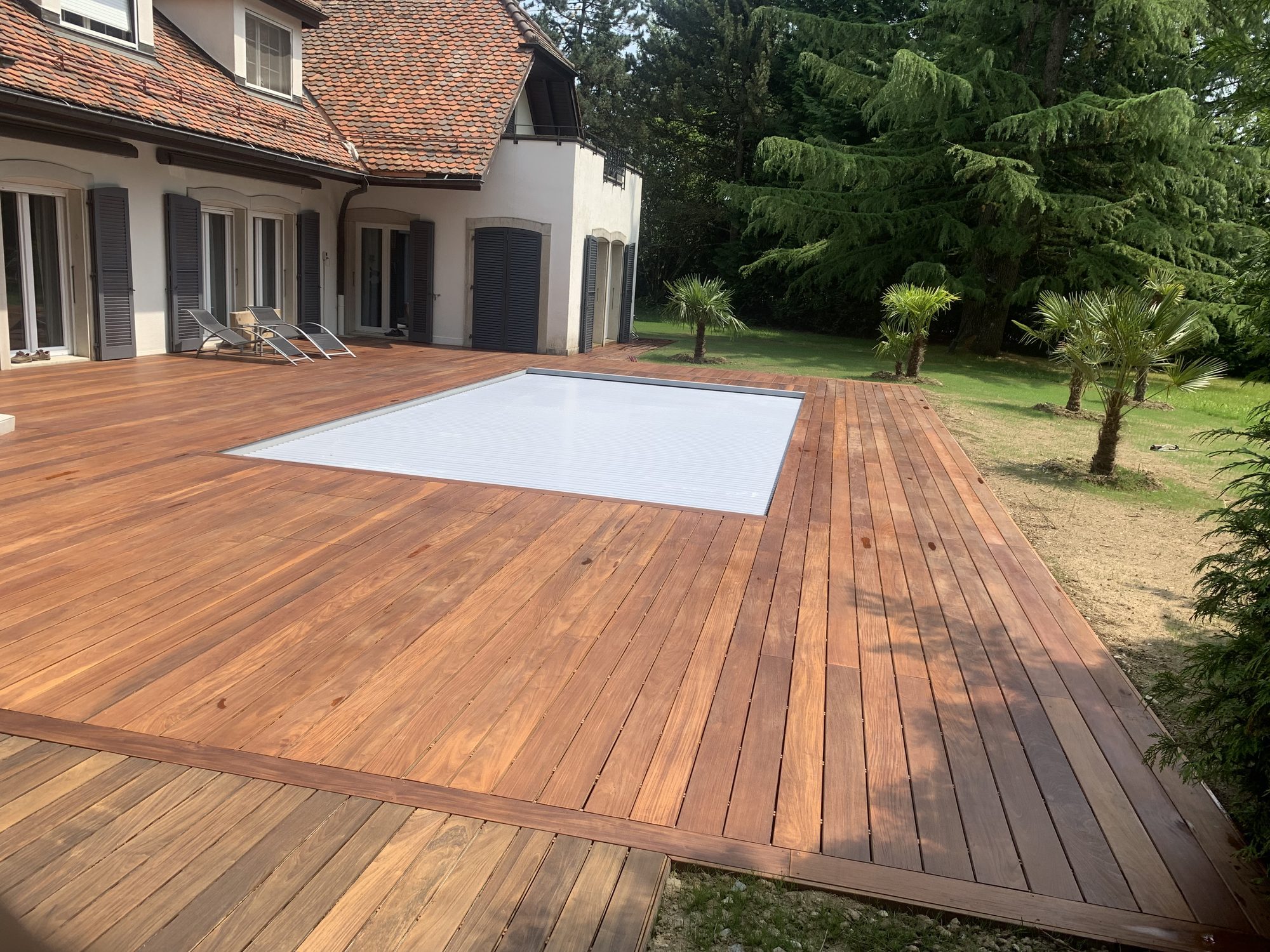 Wooden boards of the pool deck