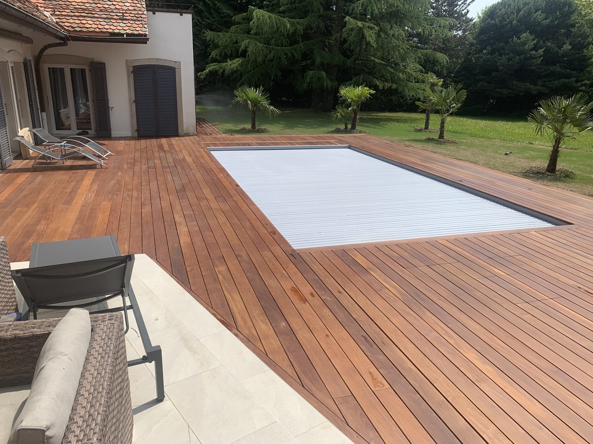 Wooden pool deck, another angle