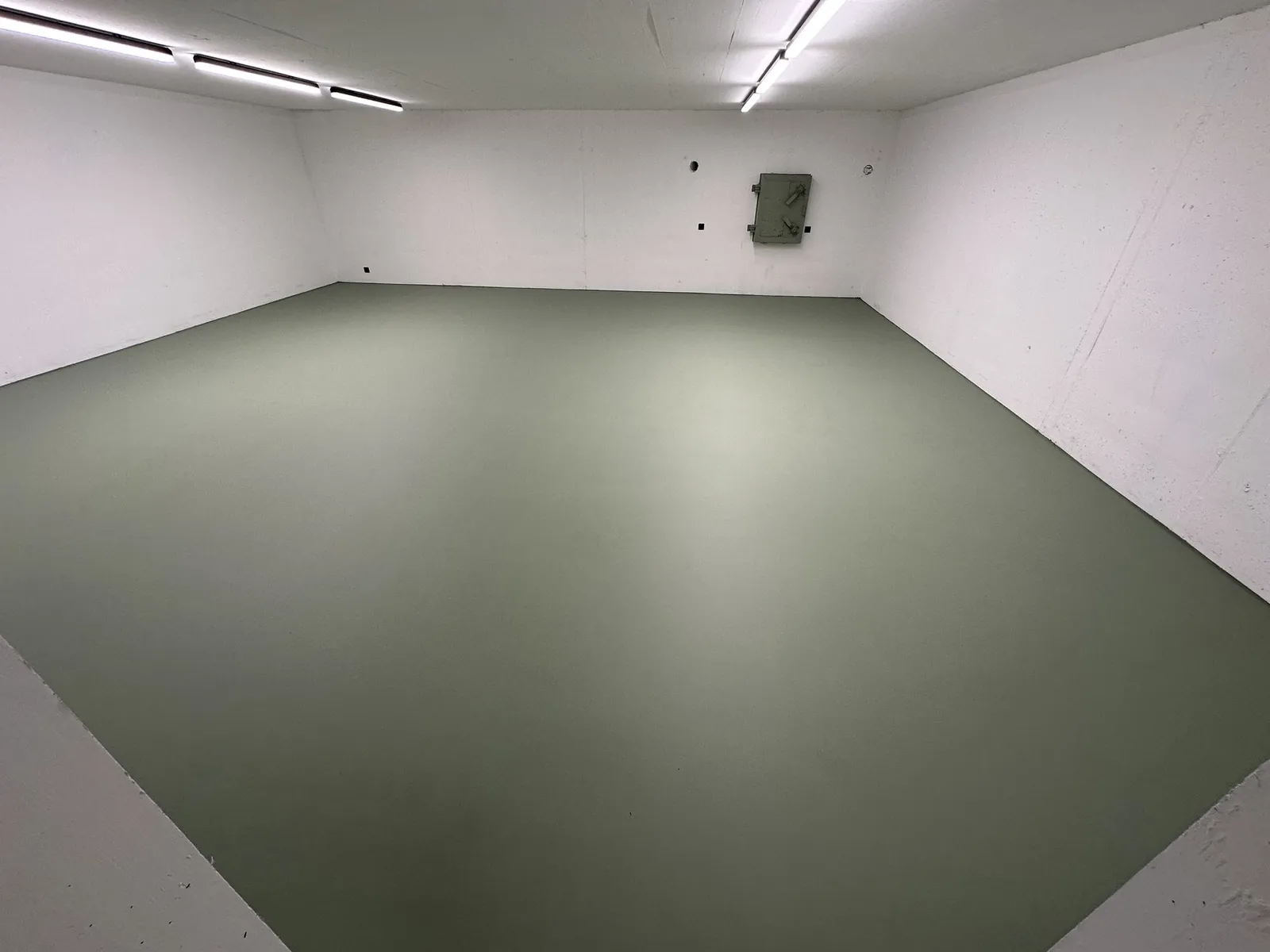 Grosser Raum mit graugrünem Kunstharzboden