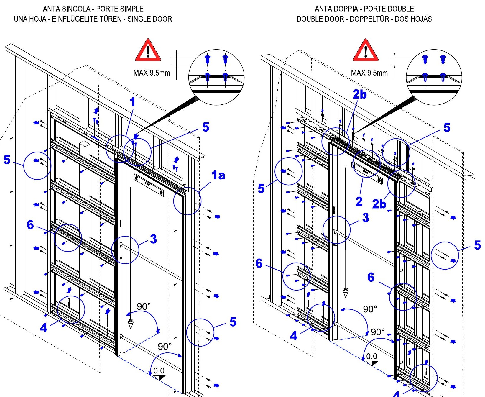 Openbox FIT installation drawing, single and double door, in a metal stud frame · © Scrigno