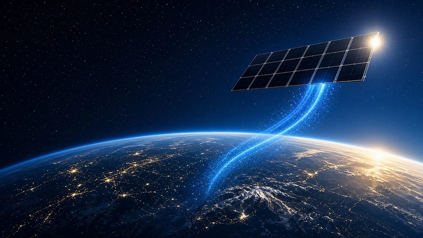 Illustration: Solarmodul im Orbit, das die Energie der Sonne zur Erde überträgt